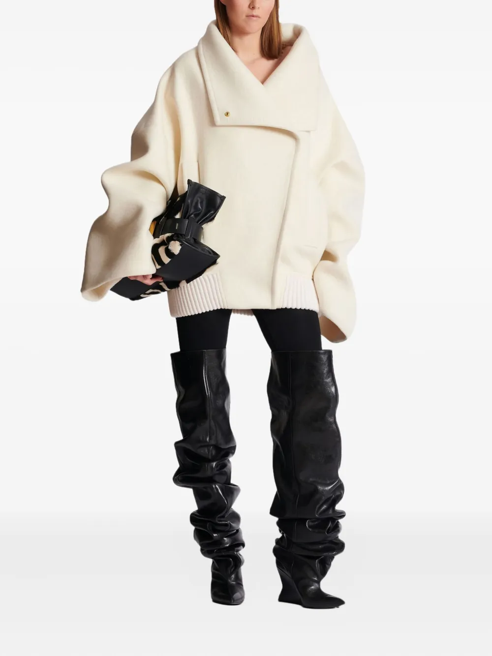 Balmain Jas met wijde mouwen en hoge hals - Wit