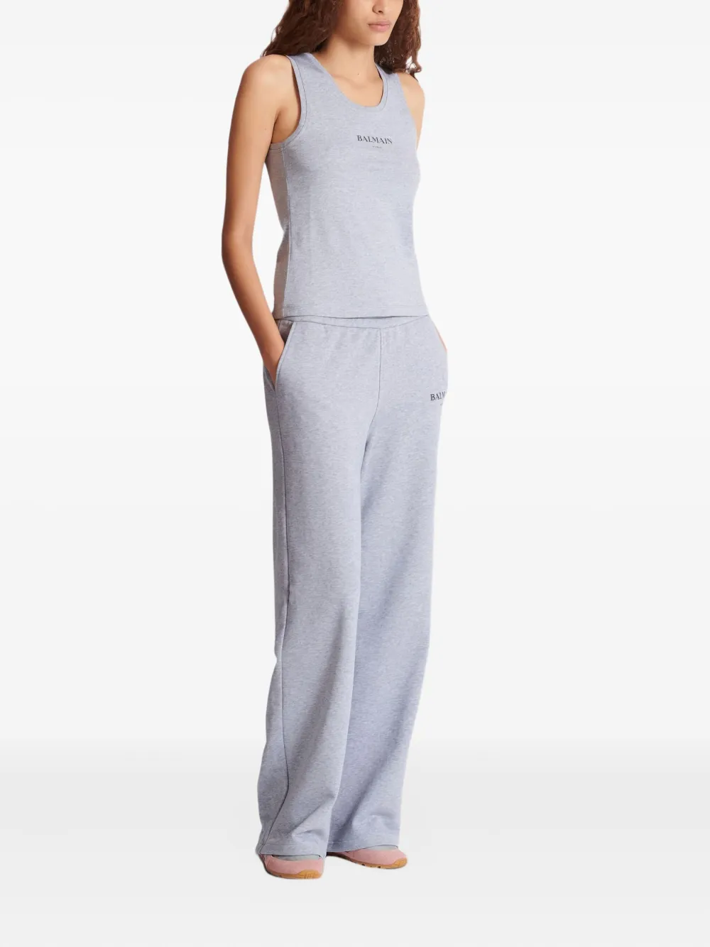 Balmain Logo-print Cotton Top In Gray