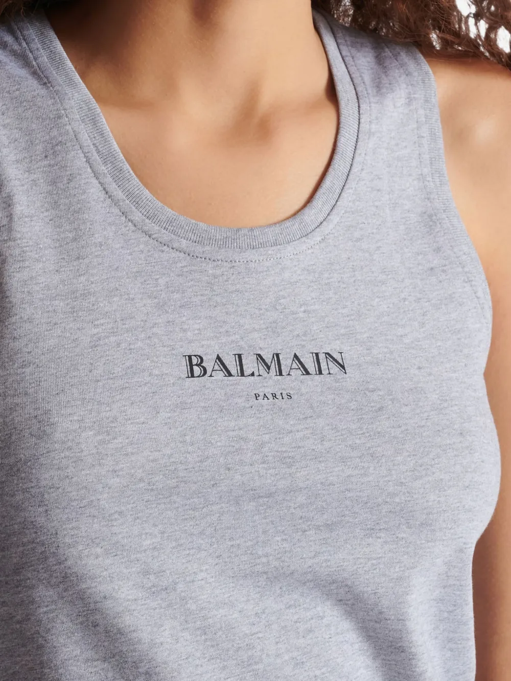 Balmain Logo-print Cotton Top In Gray