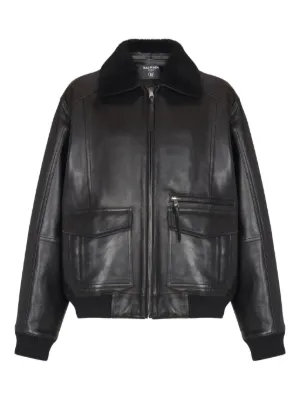 BALMAIN ブラックレザー ジャケット L Pierre Balmain レザージャケット ラムレザー ブラック/AZ32
