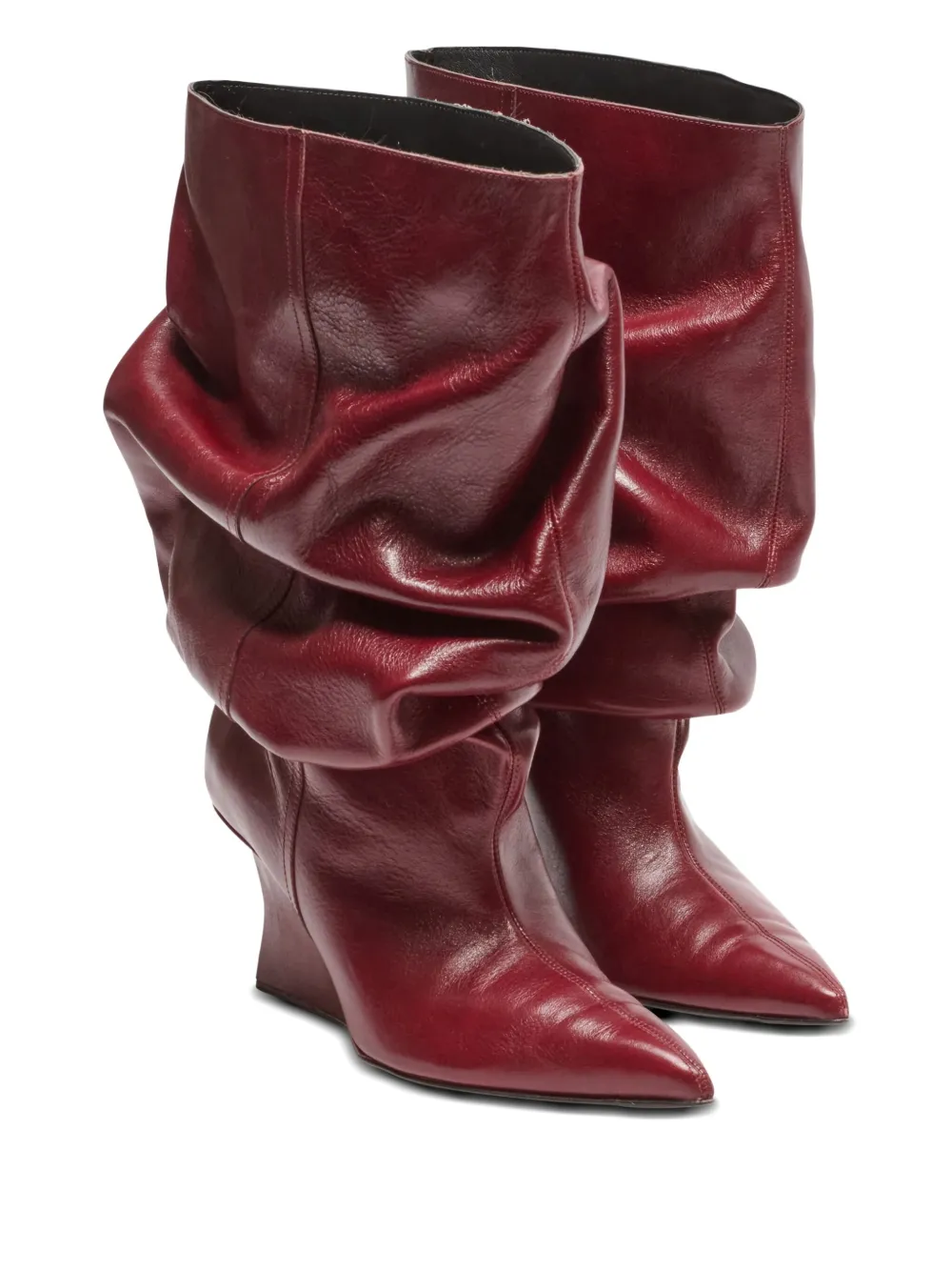 Balmain 75mm Slouchy Calfskin Wedge Ankle Boots In Red