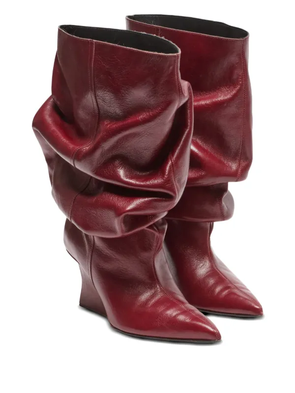 Balmain 75mm Slouchy Calfskin Wedge Ankle Boots Red FARFETCH IN