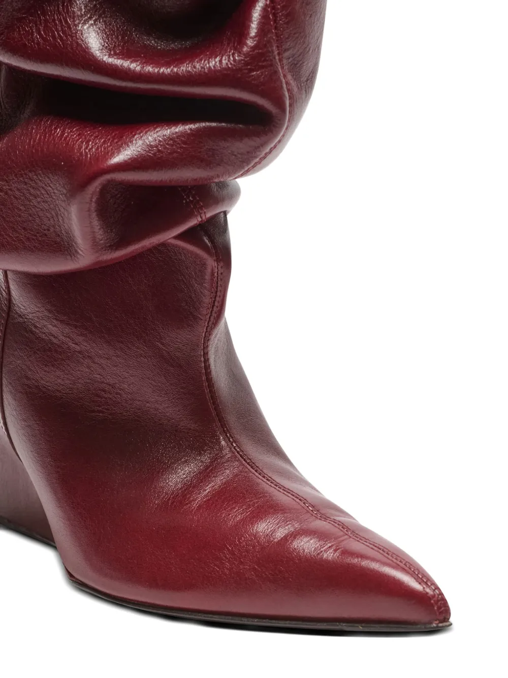 Balmain 75mm Slouchy Calfskin Wedge Ankle Boots In Red