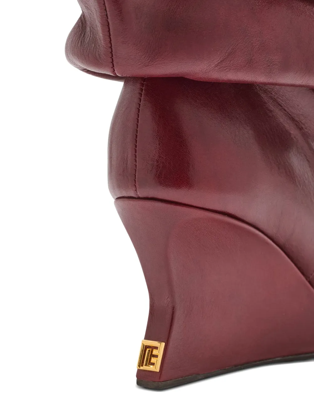 Balmain 75mm Slouchy Calfskin Wedge Ankle Boots In Red