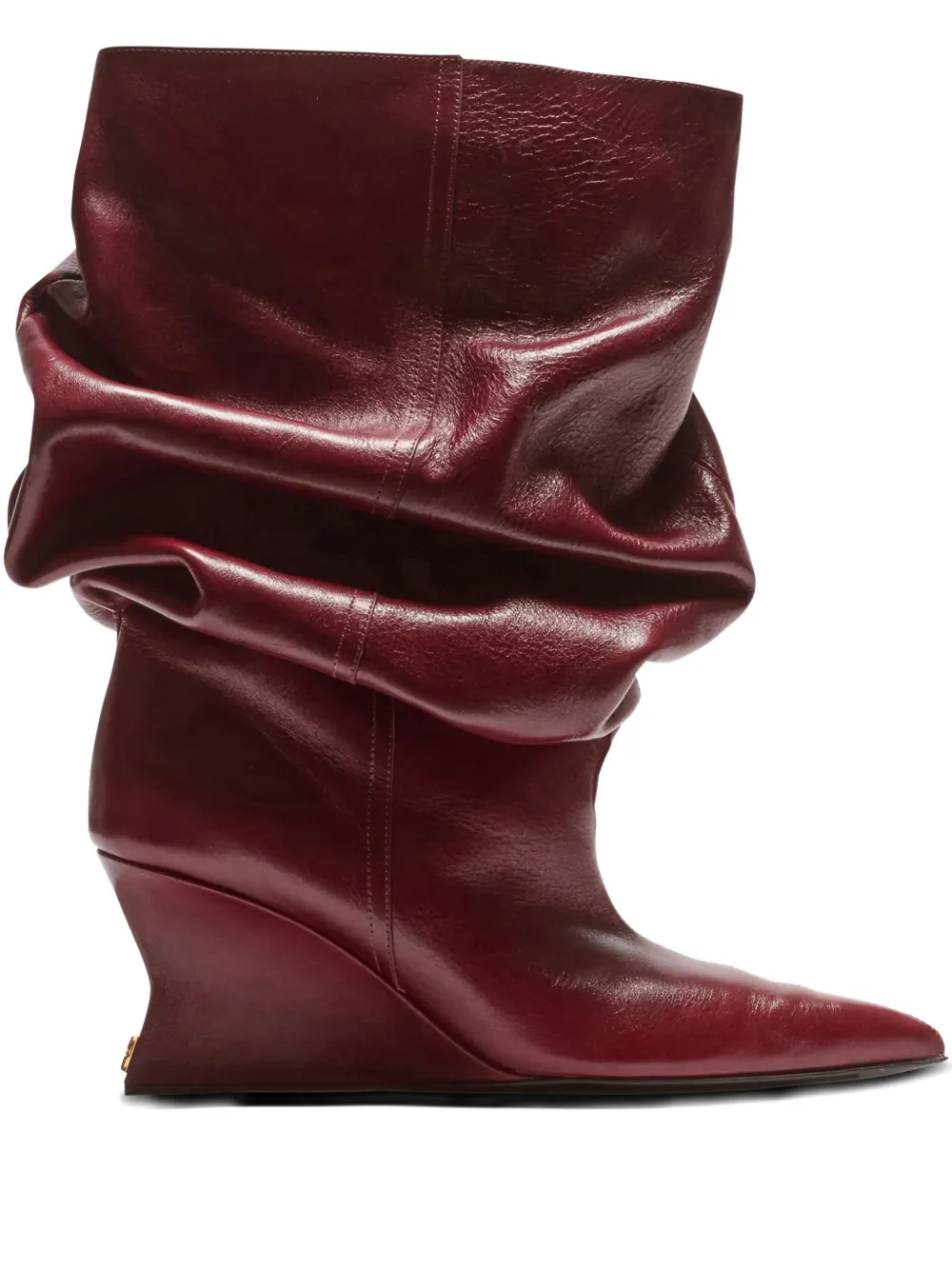Balmain 75mm slouchy calfskin wedge ankle boots Red