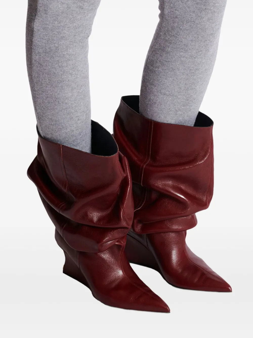 Balmain 75mm Slouchy Calfskin Wedge Ankle Boots In Red
