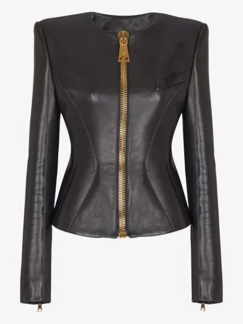 Balmain cropped peplum lambskin jacket