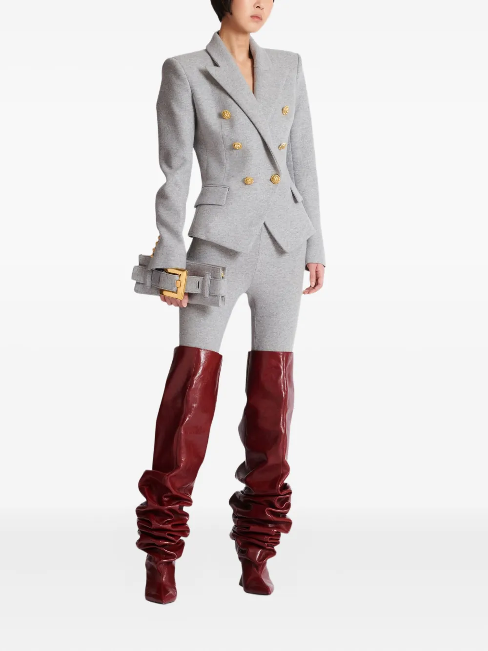 Balmain Six-button Padded-shoulder Jacket In Gray