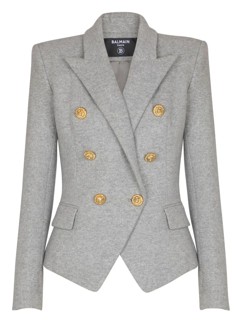 Balmain Six-button Padded-shoulder Jacket In Gray