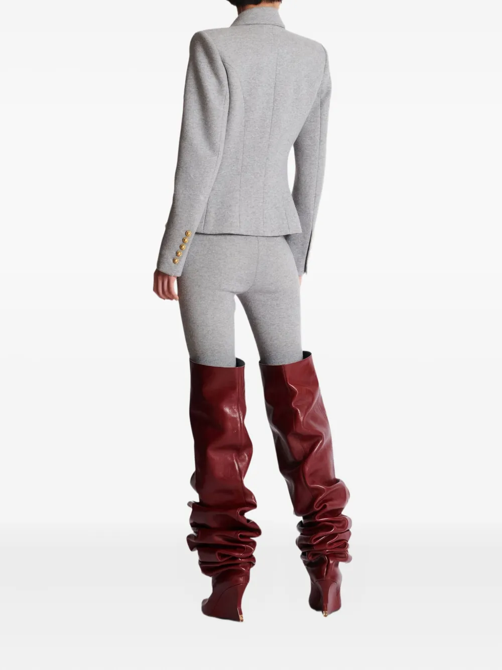 Balmain Six-button Padded-shoulder Jacket In Gray