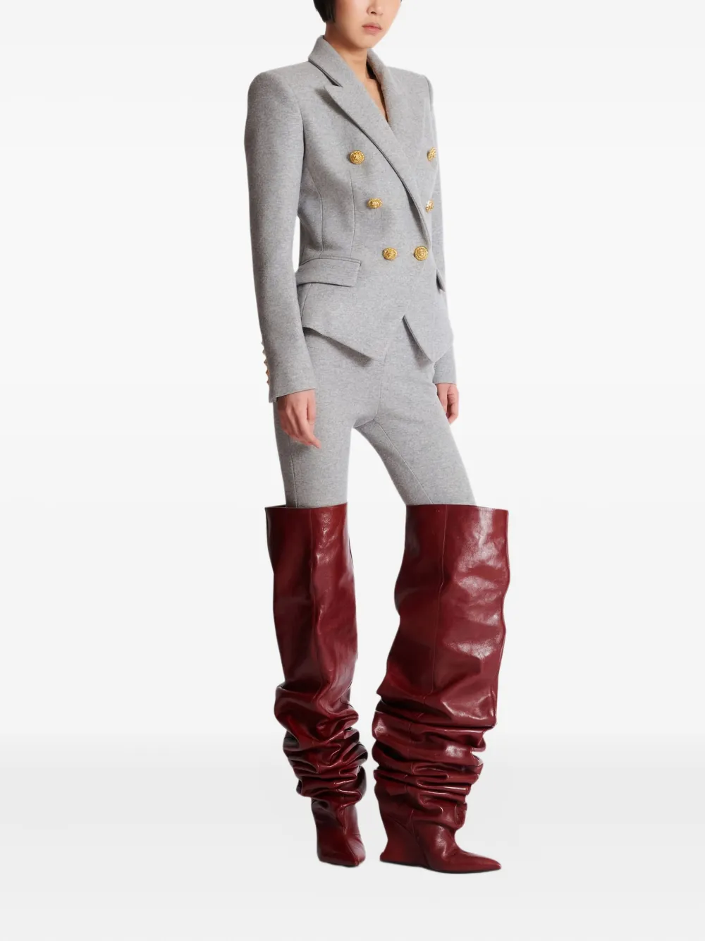 Balmain Six-button Padded-shoulder Jacket In Gray