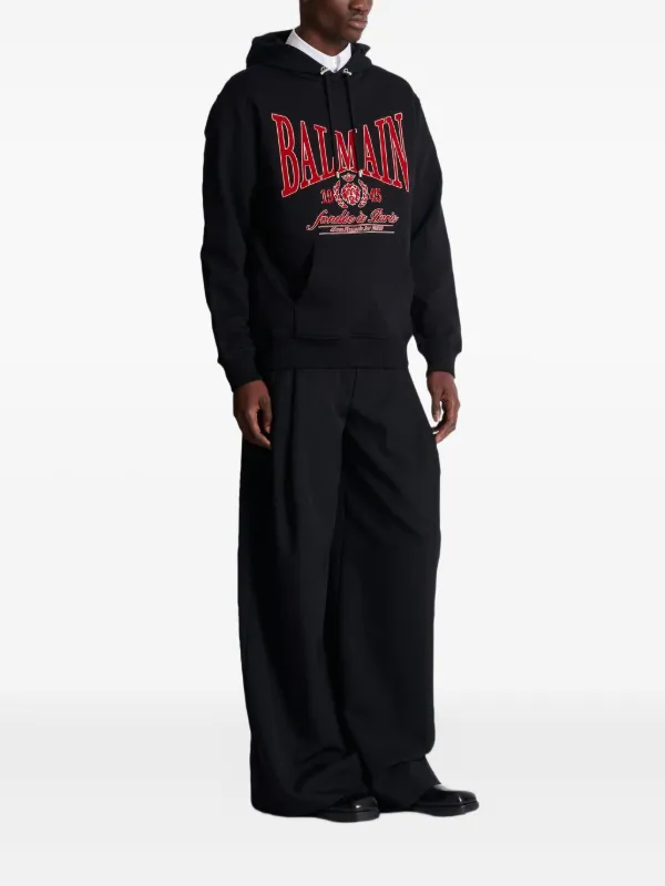Balmain Flocked Logo Hoodie | Black | FARFETCH