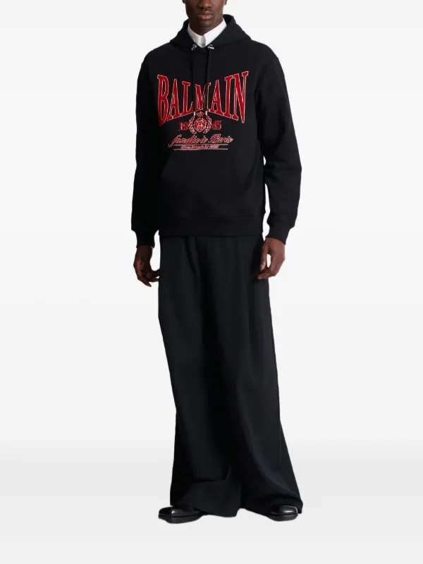 Balmain Flocked Logo Hoodie | Black | FARFETCH