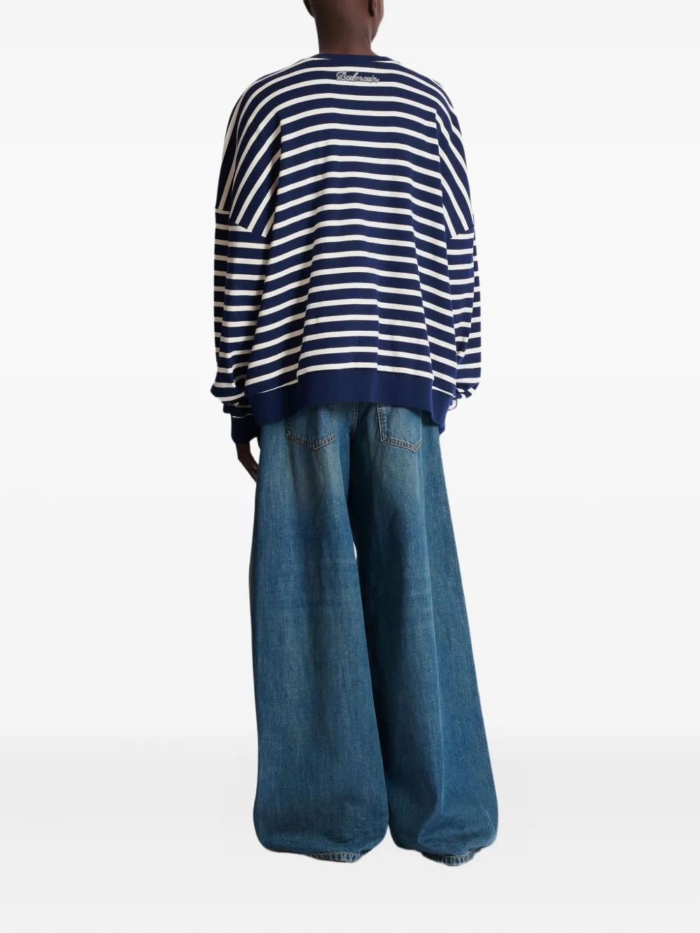 Balmain Cotton Striped College Emblem Sweatshirt In Blue