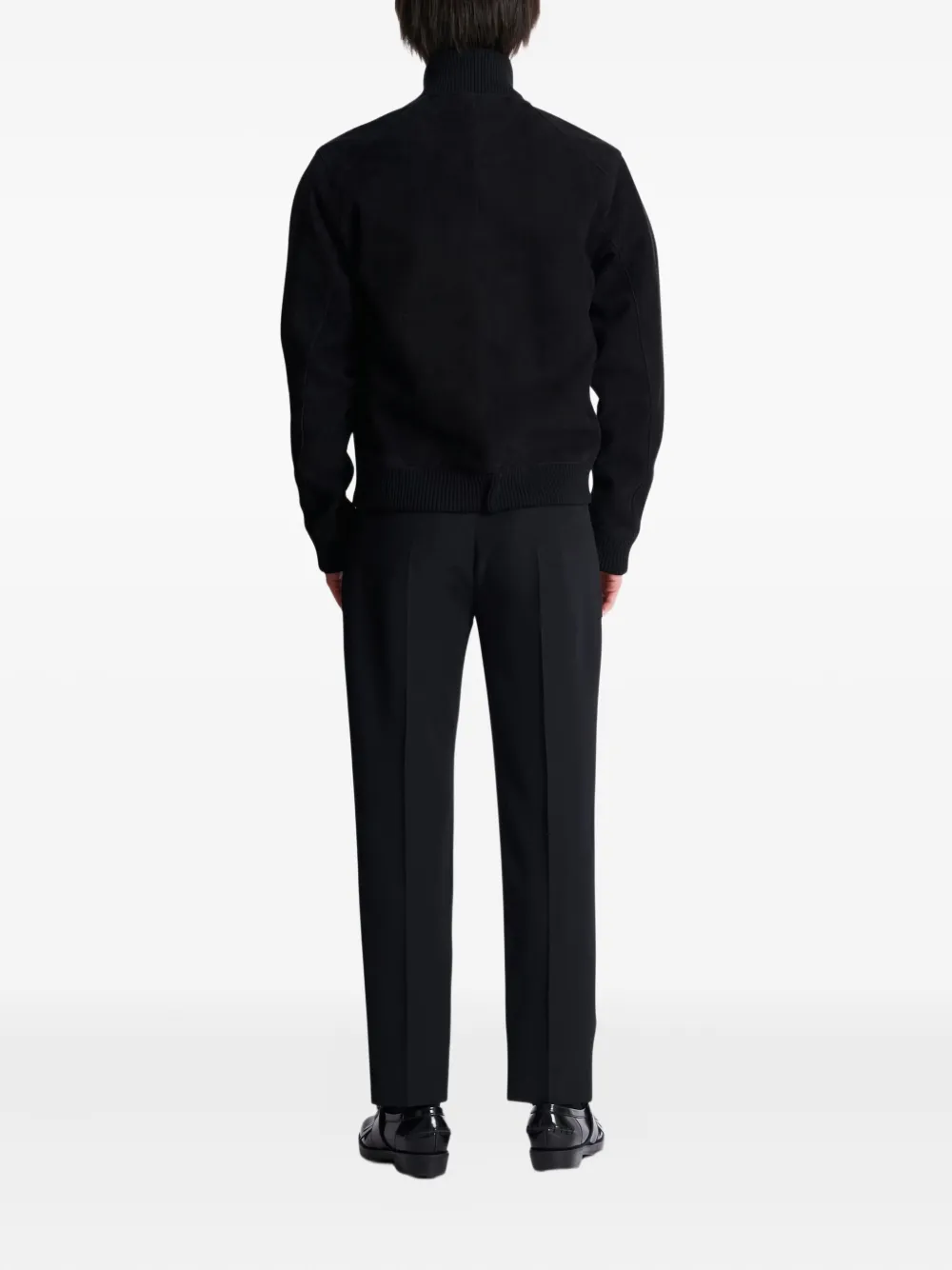 Balmain High Collar Blazer With Ribbed Cuffs And Hem In Black
