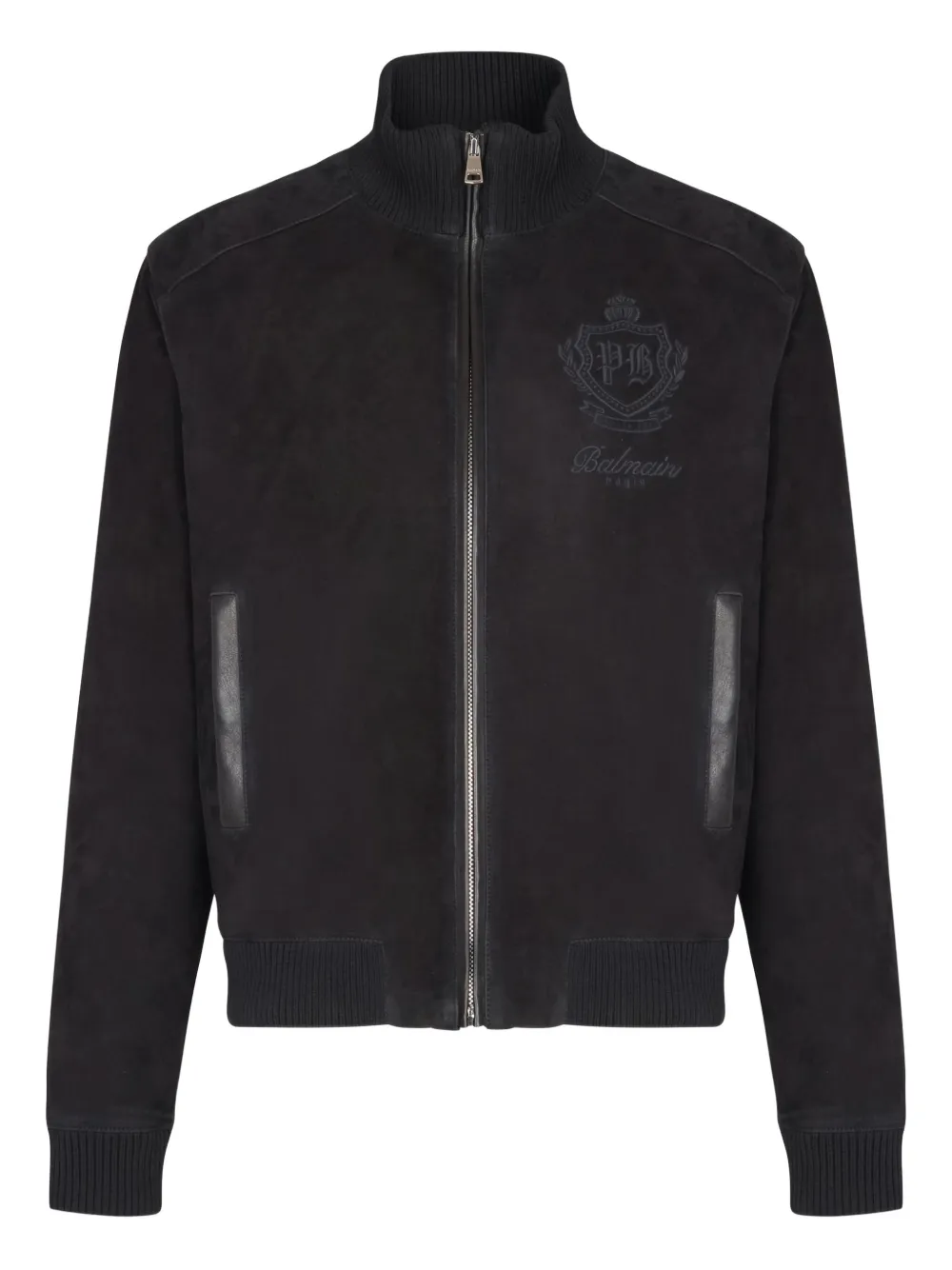 Balmain High Collar Blazer With Ribbed Cuffs And Hem In Black