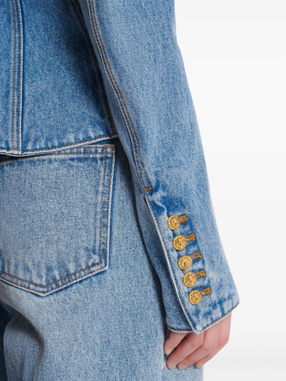 Balmain Padded-shoulder Buttoned Denim Jacket In Blue