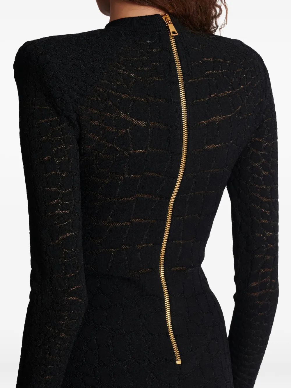 Balmain Sequin-embellished Crocodile-knit Mini Dress In Black