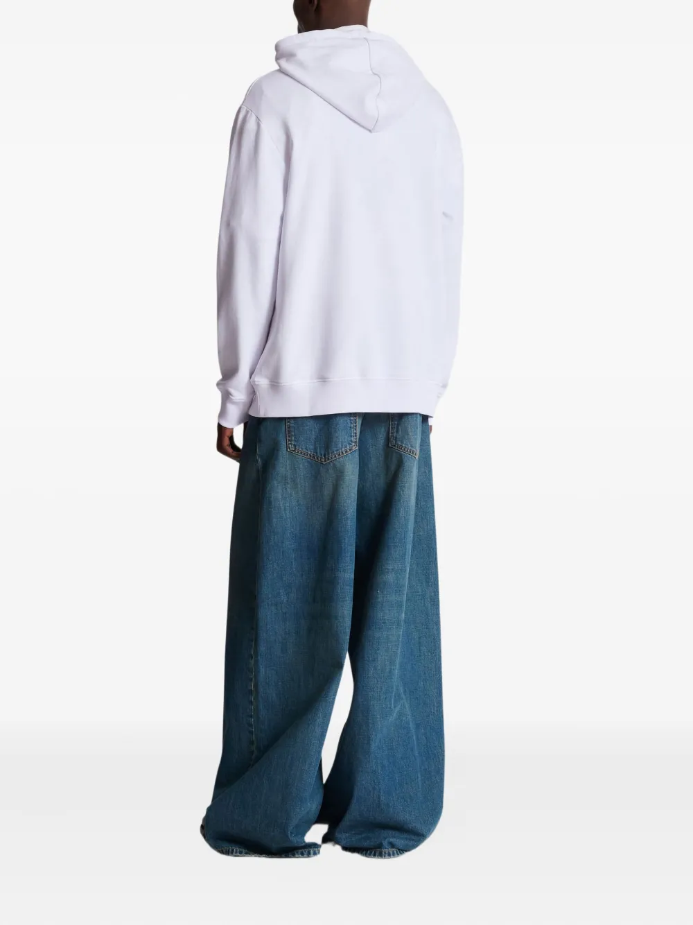 Balmain Hooded Sweater Kangaroo Pocket In White