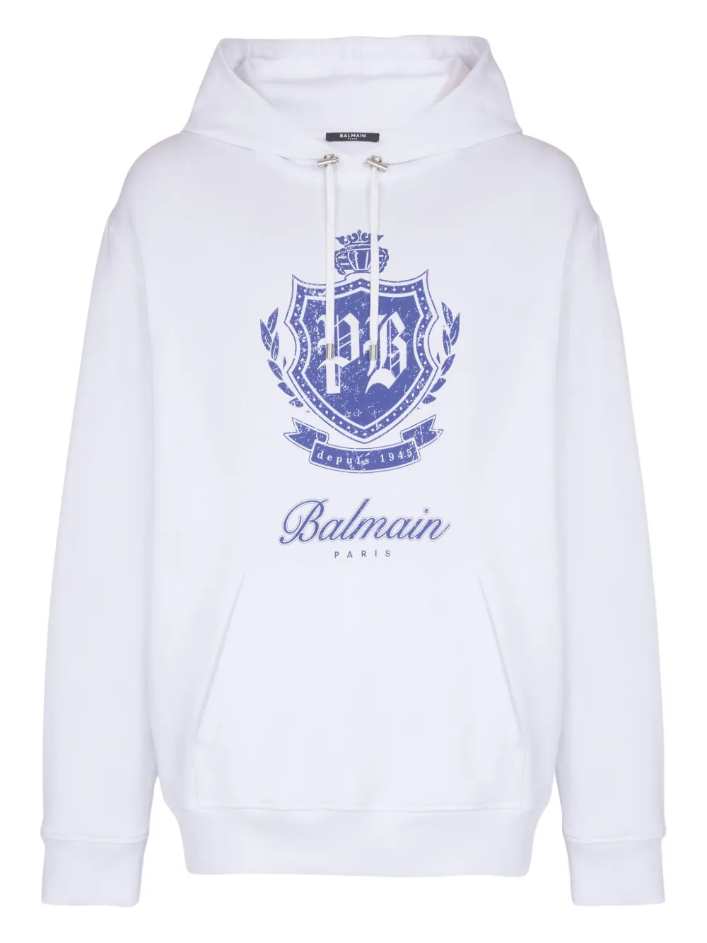 Balmain College Emblem print hoodie | White | Image 1
