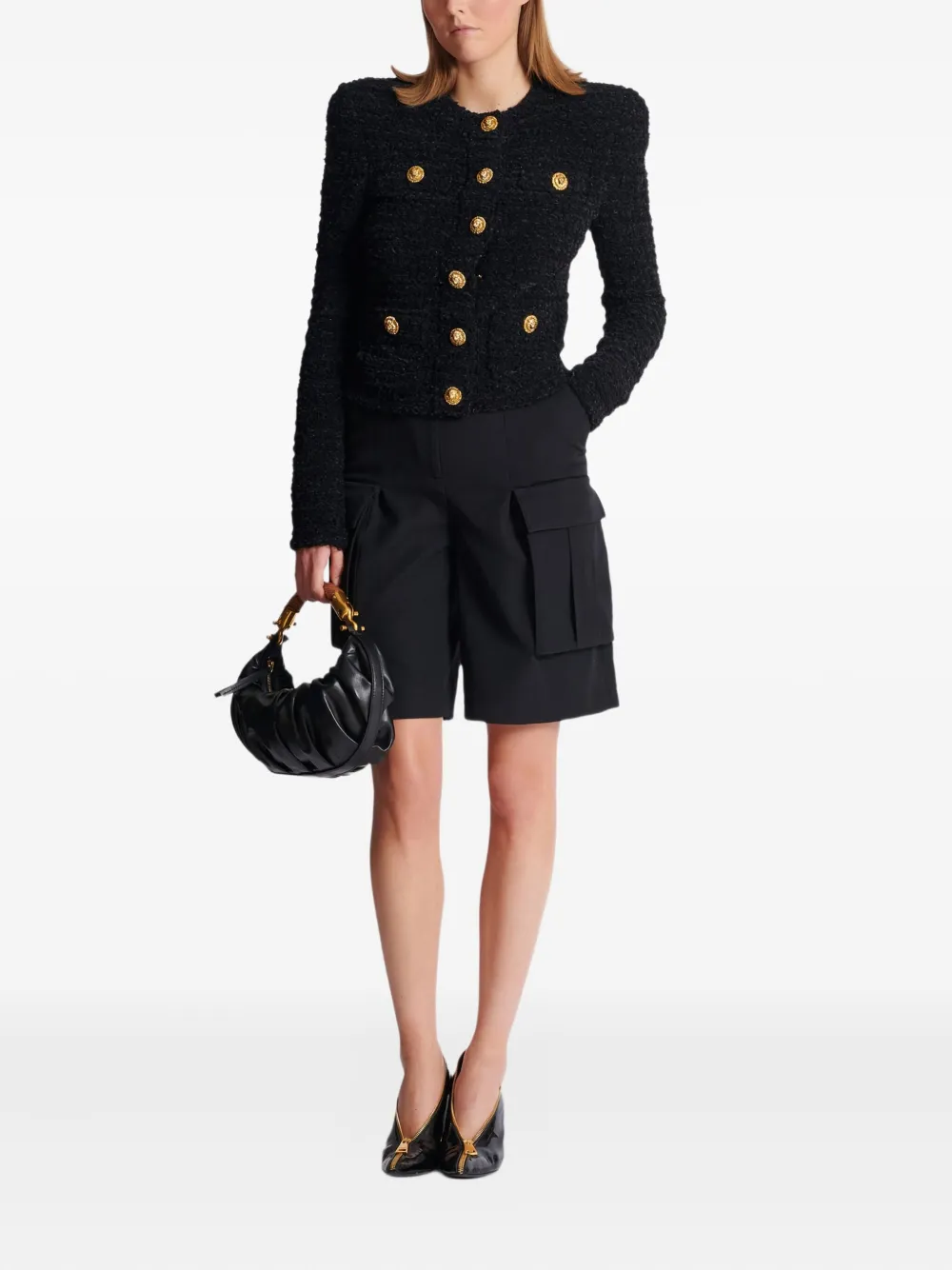 Balmain Buttoned Tweed Jacket In Black