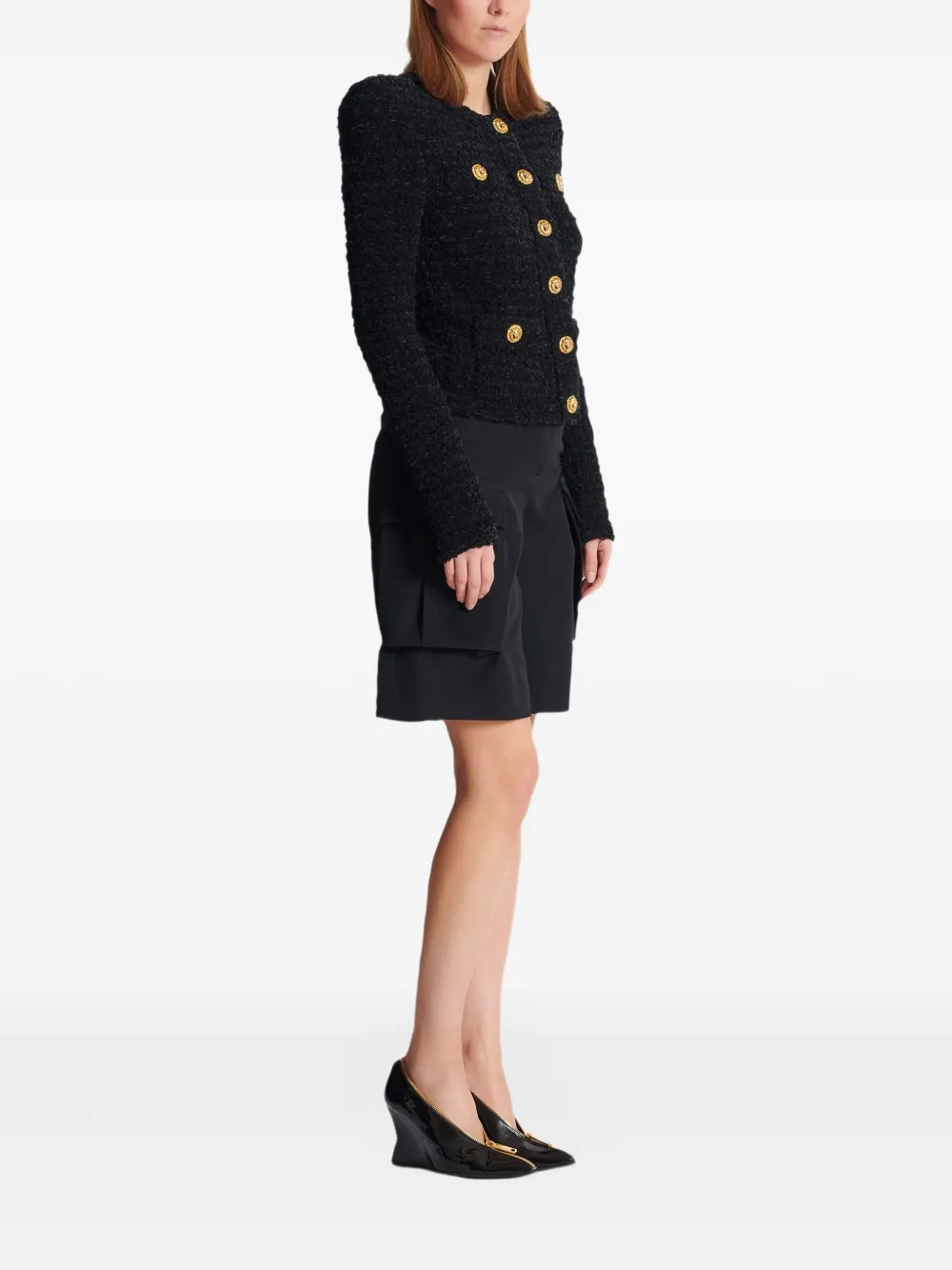 Balmain Buttoned Tweed Jacket In Black