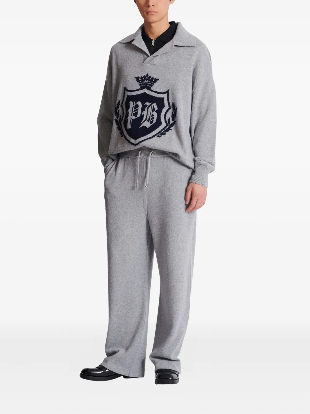 Balmain Recycled Cashmere-wool Blend Track Pants In Gray