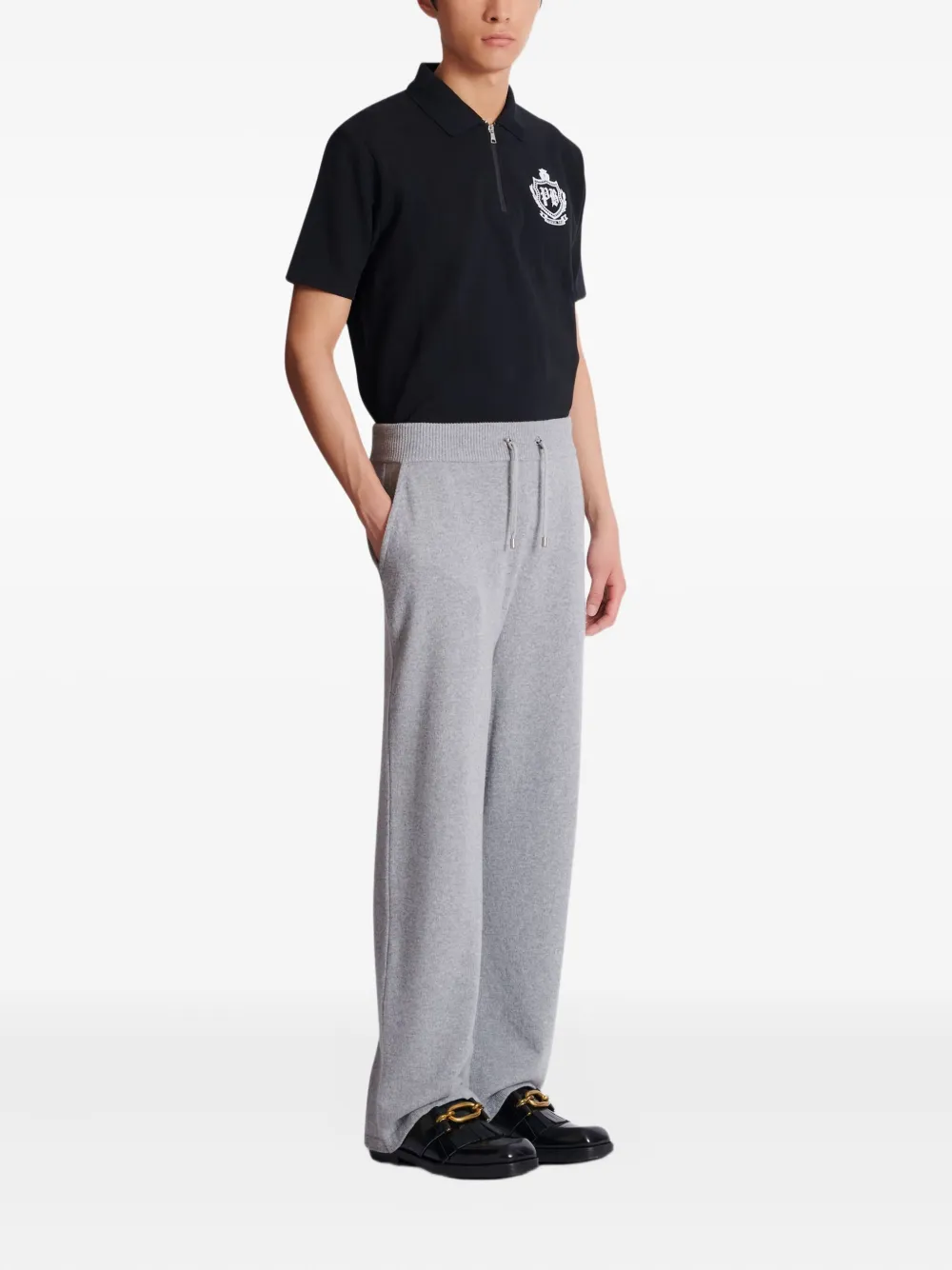 Balmain Recycled Cashmere-wool Blend Track Pants In Gray