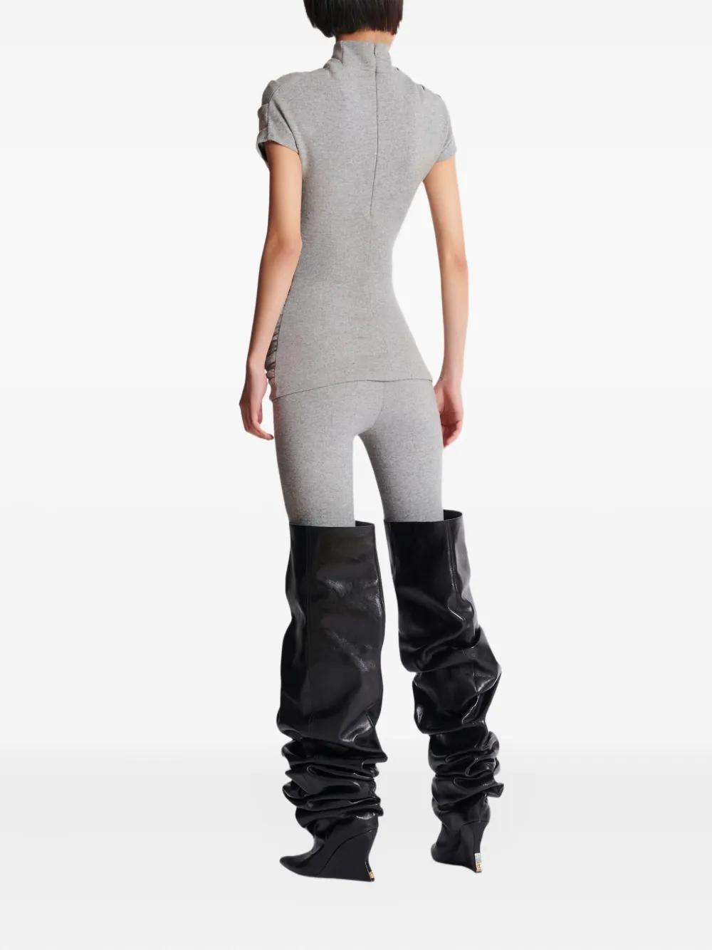 Balmain Draped Short-sleeve Knit Top In Neutral