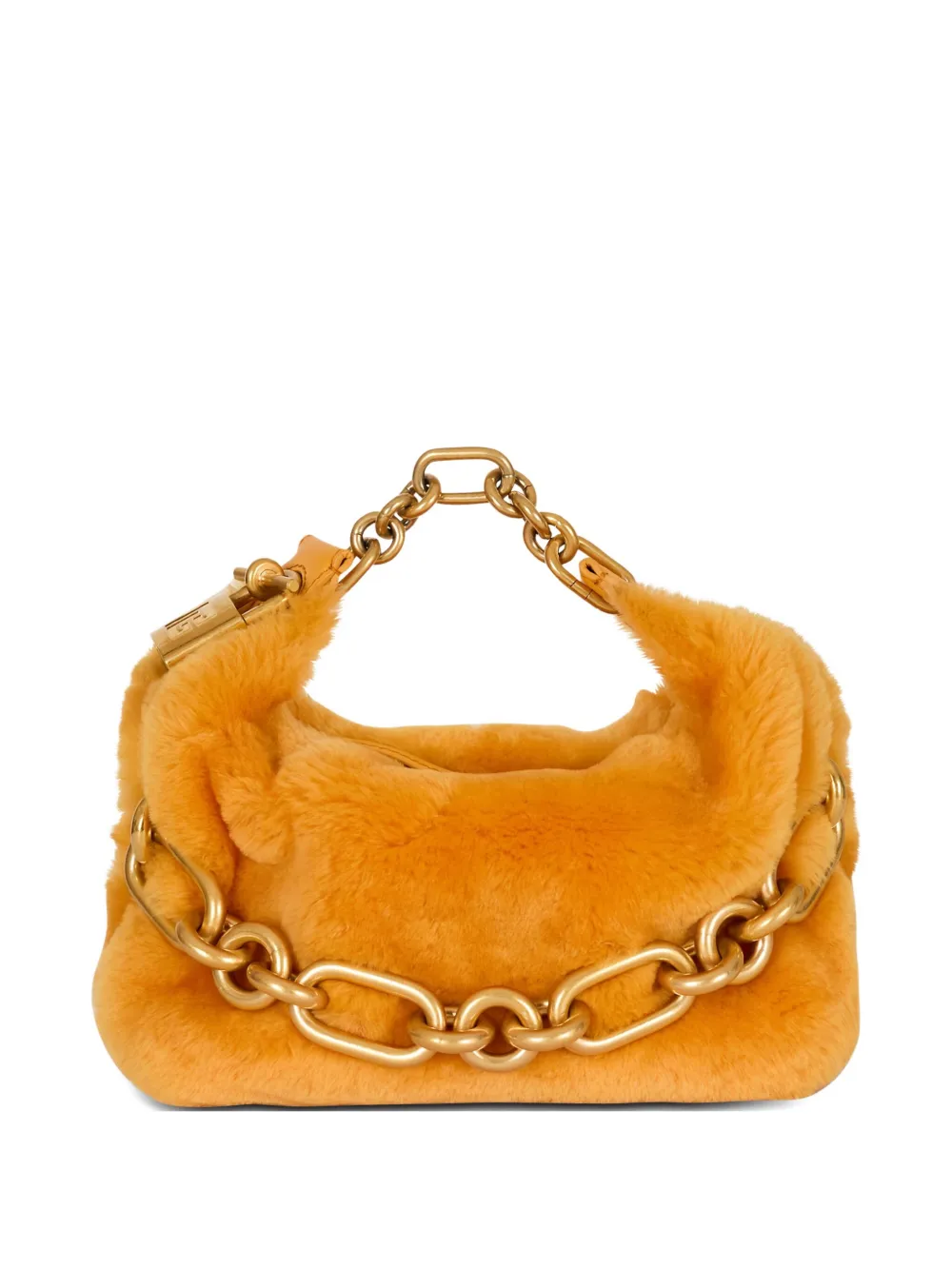 Balmain Mini Sync Shearling Chain Tote Bag In Orange