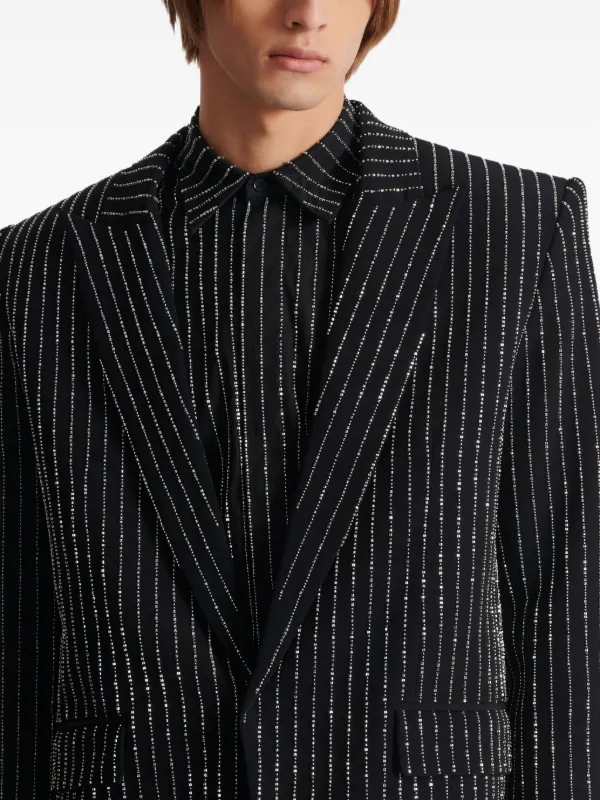 P103 [人気] BALMAIN バルマン テーラードジャケット 44 ブラック×ホワイト ストライプ BH2 JACKET STRIPED 6B | ★ Balmain crystal-striped single-button Jacket | Black | FARFETCH JO