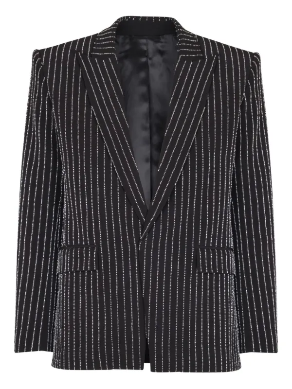 P103 [人気] BALMAIN バルマン テーラードジャケット 44 ブラック×ホワイト ストライプ BH2 JACKET STRIPED 6B | ★ 31365103_60712099_600.jpg