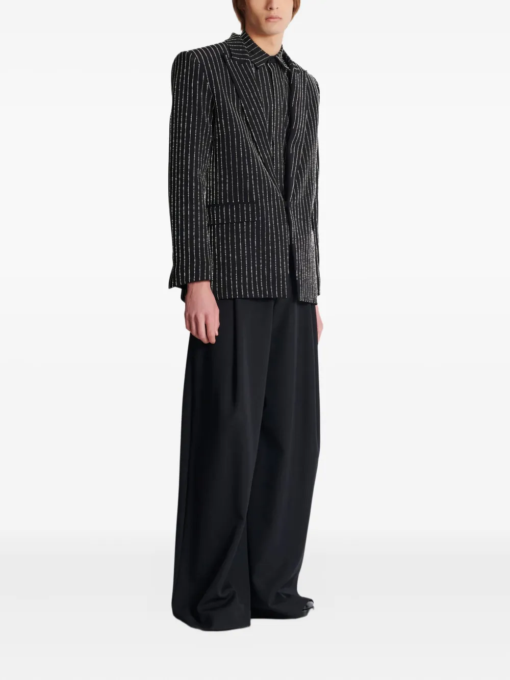 Balmain Crystal-striped Single-button Jacket In Black