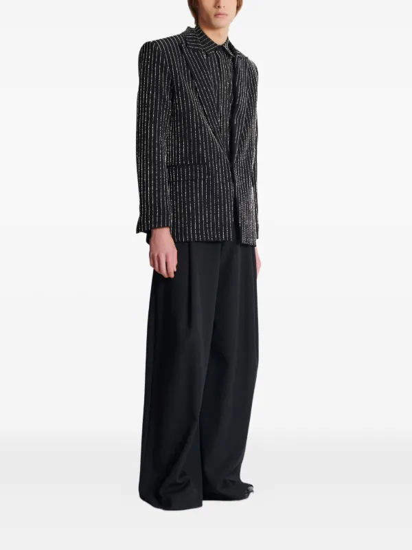 Balmain crystal-striped single-button Jacket | Black | FARFETCH JO