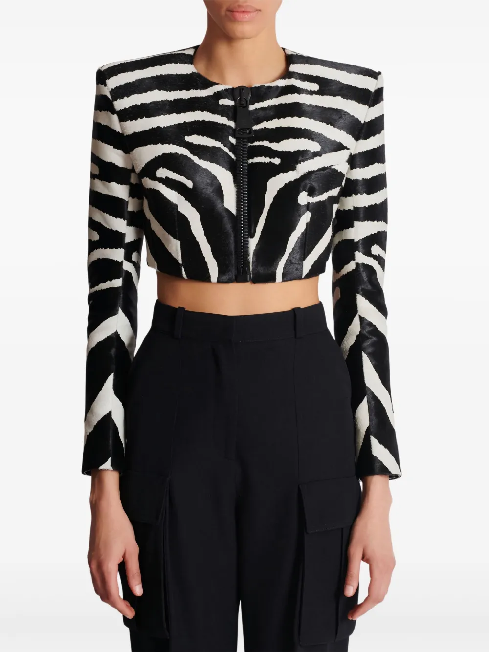  Balmain Chaqueta Con Estampado De Cebra - Blanco 