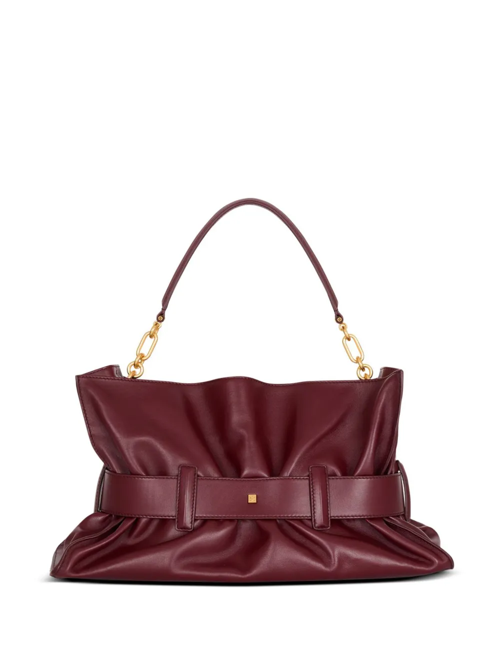 Balmain Medium Anthem Belted Gathered Leather Shoulder Bag In Red