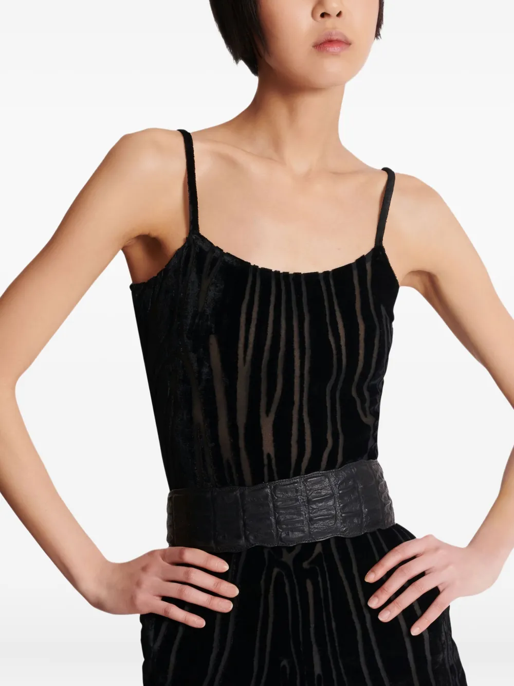 Balmain Leren riem met krokodillenprint Zwart