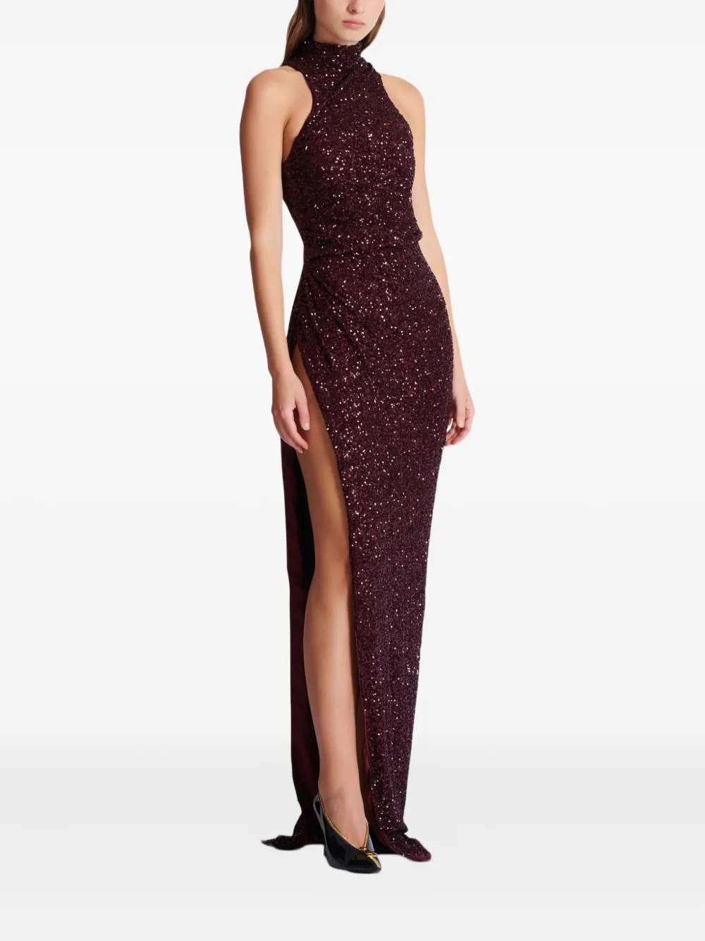 Balmain Women High-neck Sequin Dress In Red