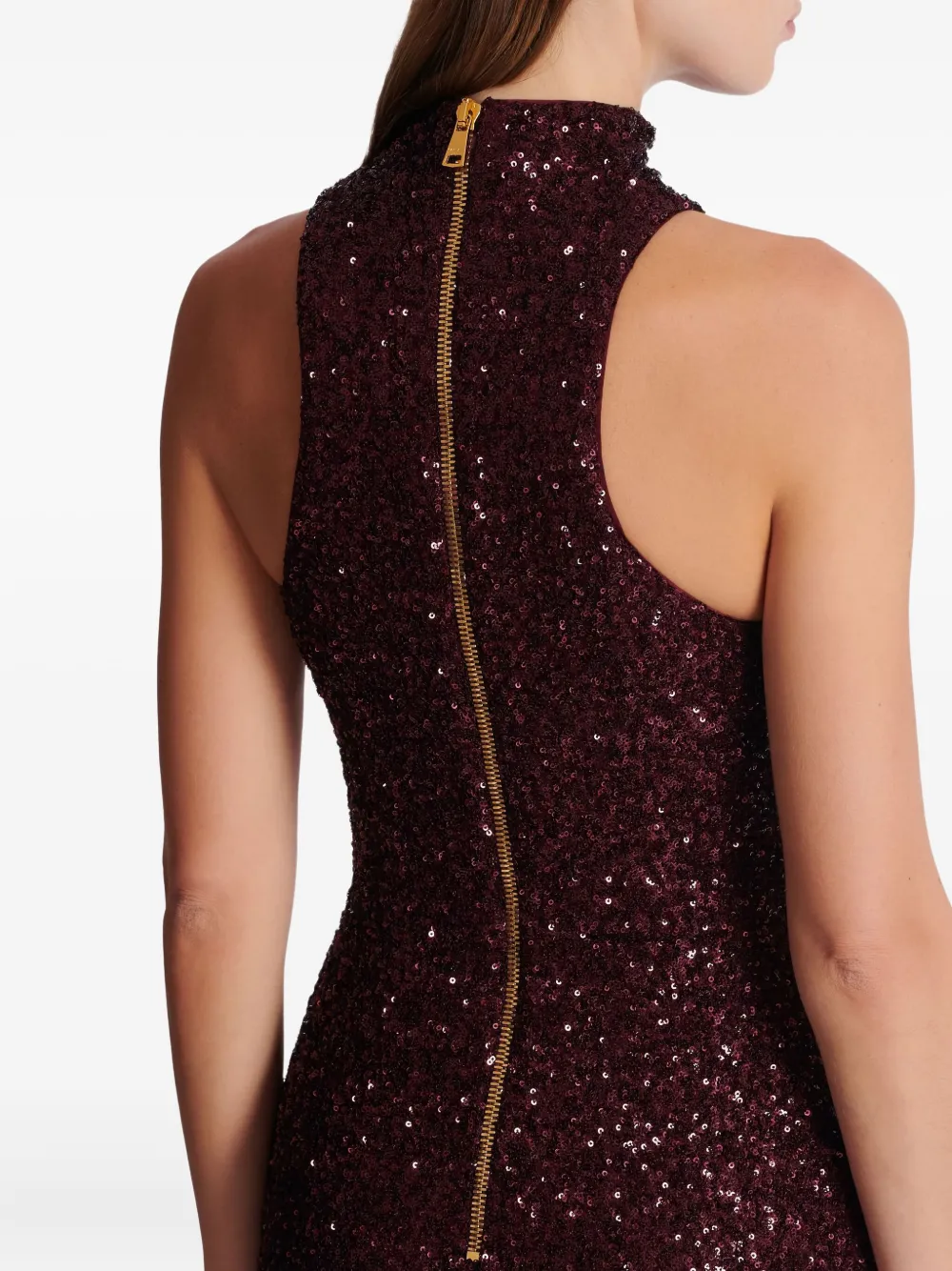 Balmain Women High-neck Sequin Dress In Red