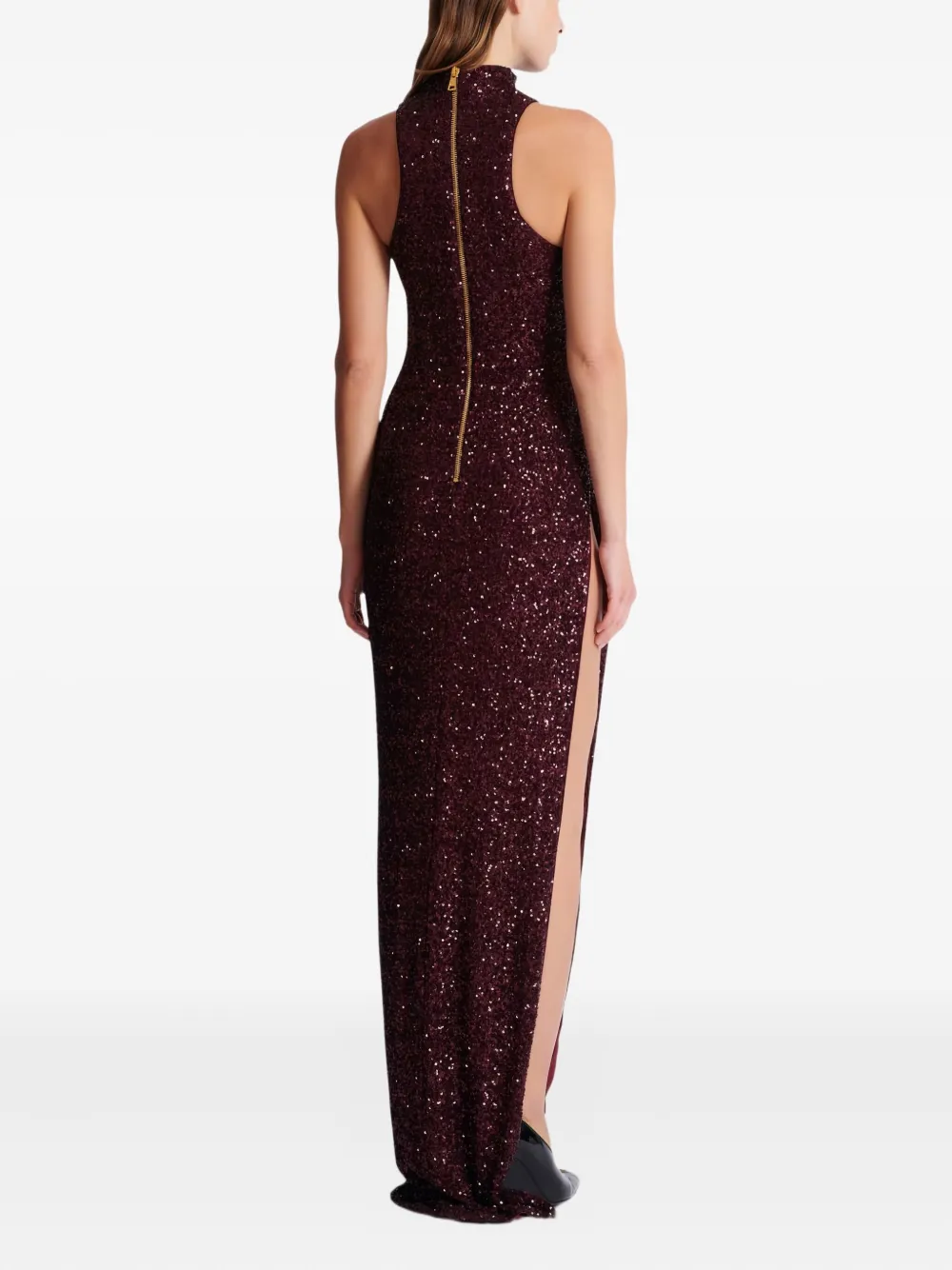 Balmain Women High-neck Sequin Dress In Red