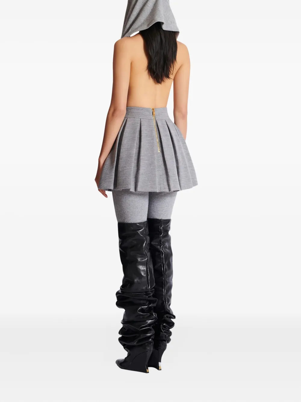 Balmain Pleated Knit Mini Skirt In Gray
