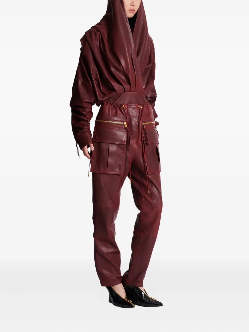 Balmain hooded draped leather mini dress | Evening Dresses | Image 2