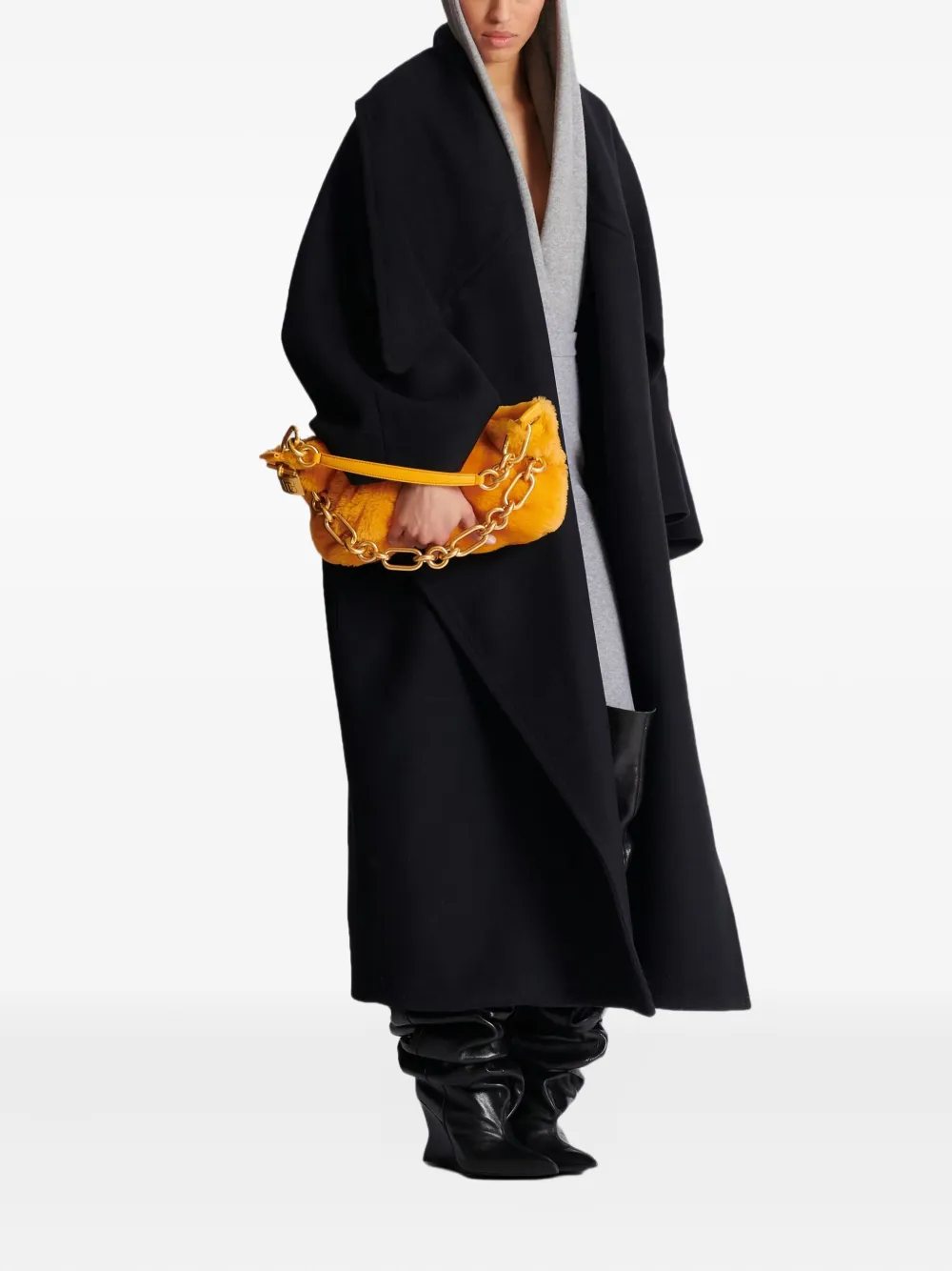 Balmain Medium Sync Shearling Chain Shoulder Bag In Orange