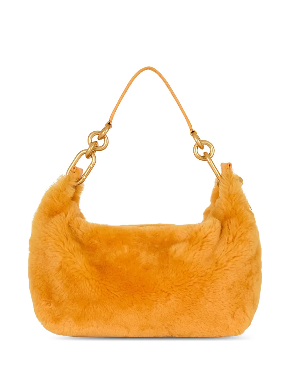 Balmain Medium Sync Shearling Chain Shoulder Bag In Orange