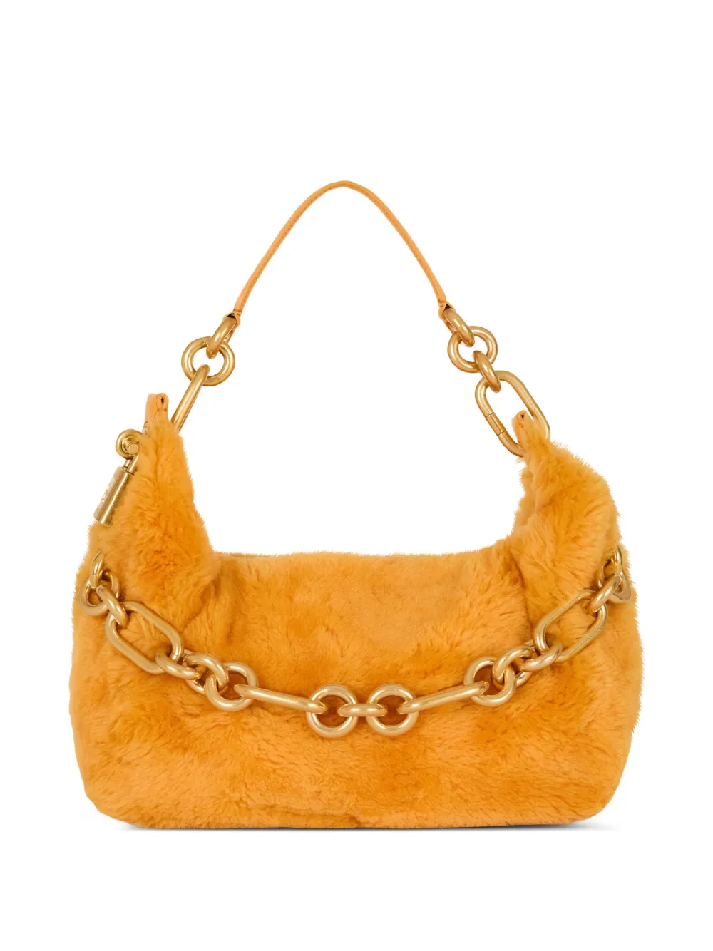 Balmain Medium Sync Shearling Chain Shoulder Bag In Orange