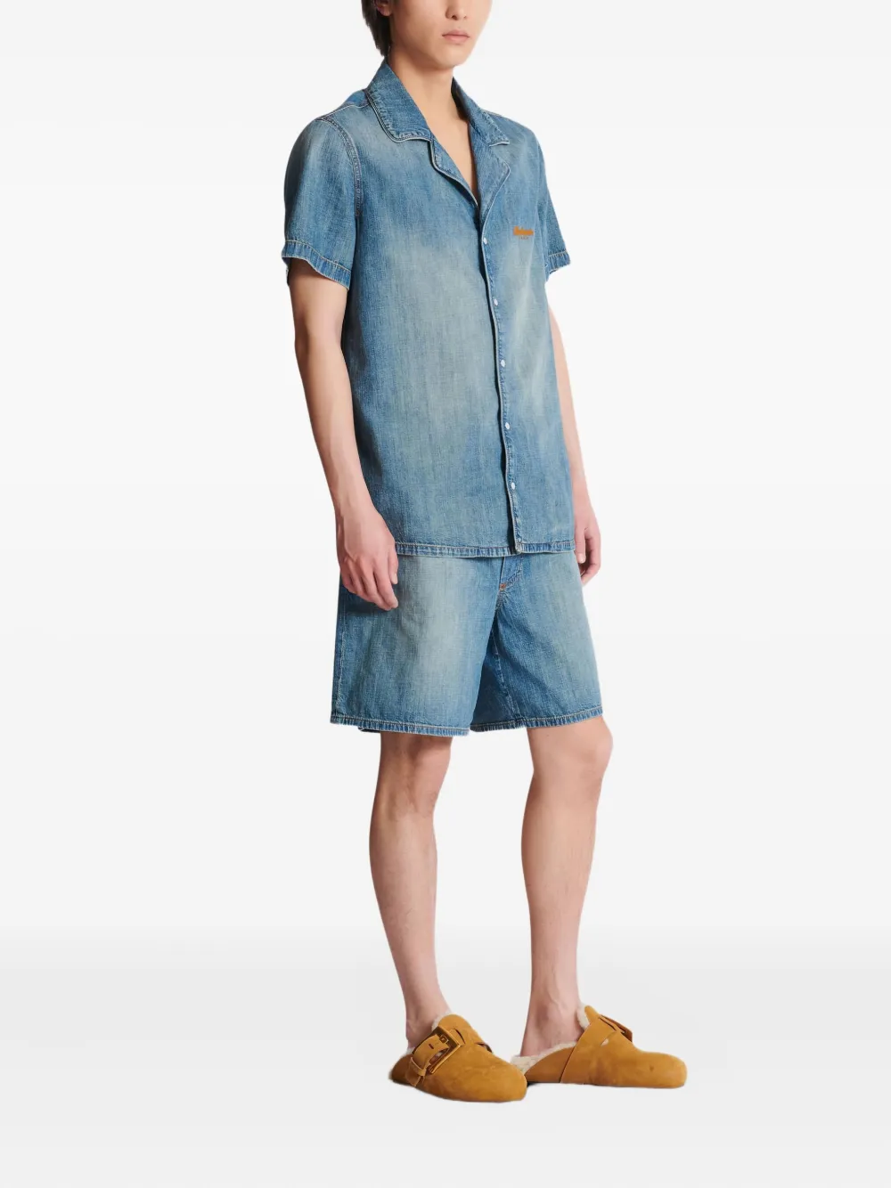Balmain Faded Short-sleeved Pajama Shirt In Blue