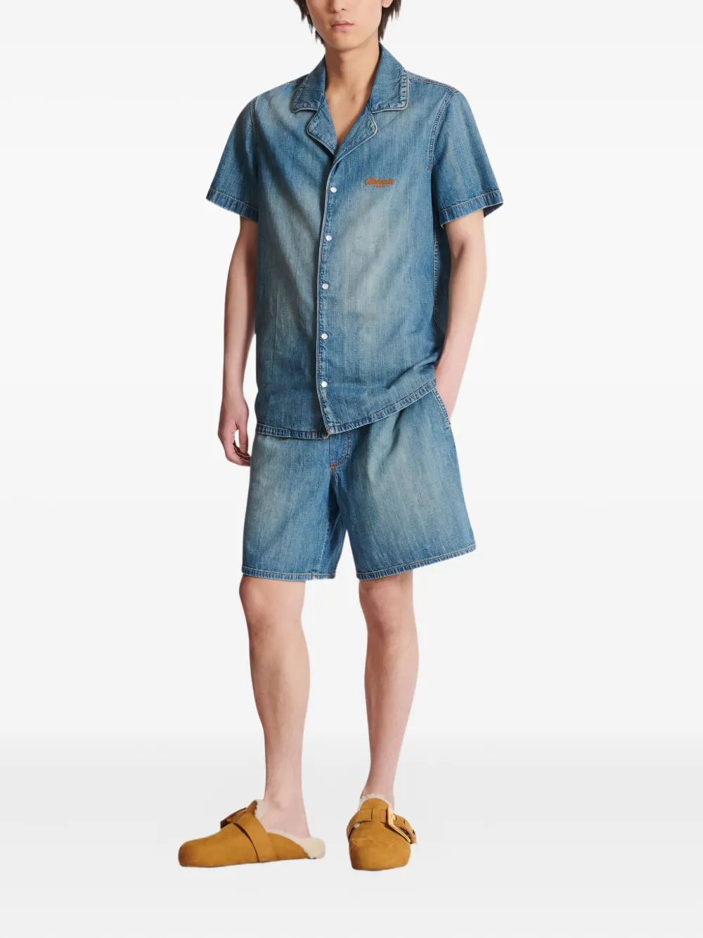 Balmain Faded Short-sleeved Pajama Shirt In Blue