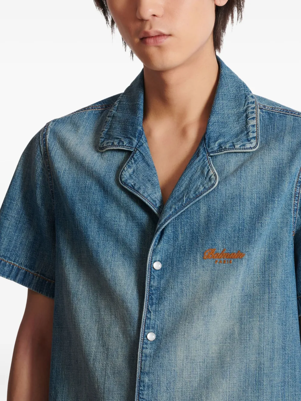Balmain Faded Short-sleeved Pajama Shirt In Blue