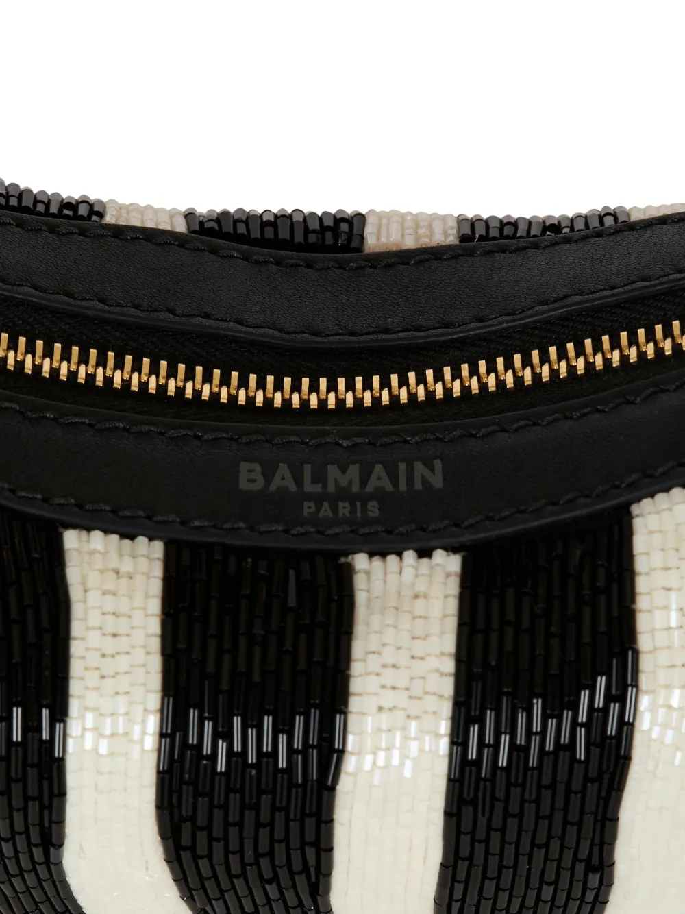 Balmain Zebra-striped Beaded Shoulder Bag In Black