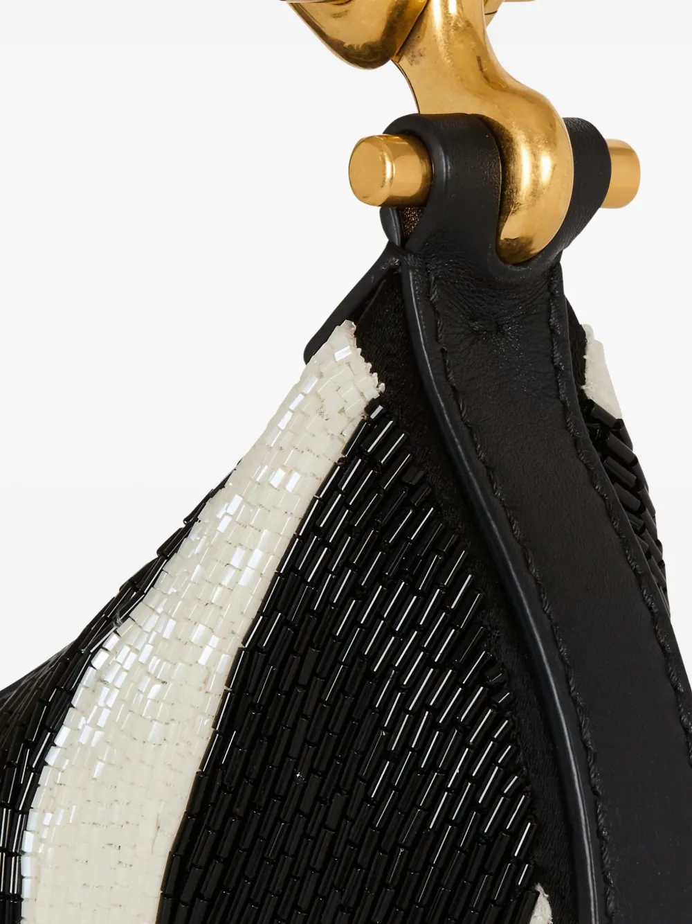 Balmain Zebra-striped Beaded Shoulder Bag In Black